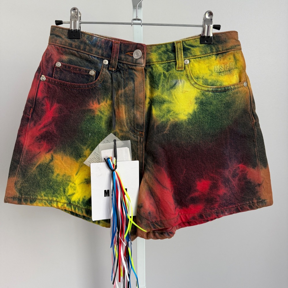MSGM Milano Tie Dye Bermuda Shorts Womens Size 10/4 Multicolor‎ Denim Cotton